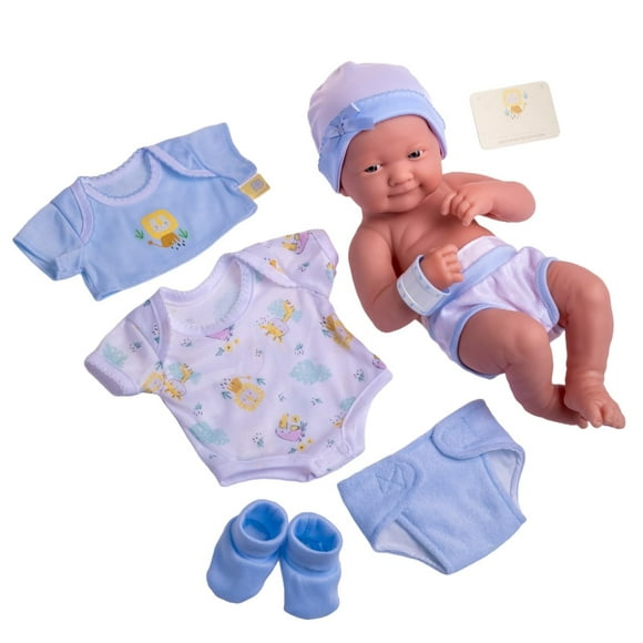 8 piece Layette Baby Doll Gift Set | JC Toys - La Newborn Nursery | 14" Life-Like Smiling Doll w/ Accessories | Blue | Ages 2+