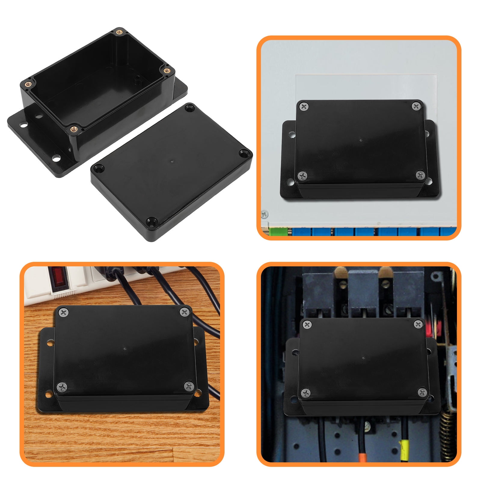 FOMIYES 2Pcs Waterproof Junction Box Plastic Electrical Project Case Outdoor Cord Protector Storage Black
