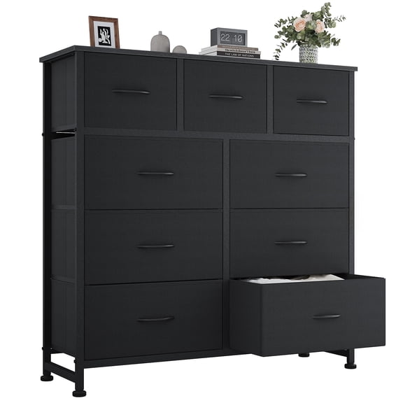 9 Drawer Storage Dresser with Wood Top - Wide Fabric Chest Organizer for Bedroom, Closet, Living Room,Tower Cabinet, TV Stand, Hallway Entryway Furniture,Light Grey