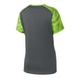 thumbnail image 6 of Sport-Tek Ladies CamoHex Colorblock Neck Tee-3XL (Iron Grey/ Lime Shock), 6 of 6