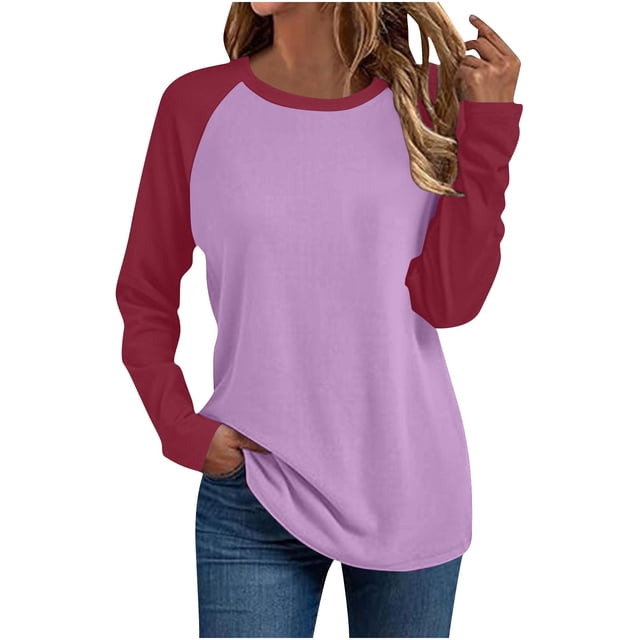 mfyjkho Tops De Tallas Grandes, Top/Camiseta De Manga Larga Con Cuello Redondo Y Color Liso Para Mujer Tops Para Mujer S