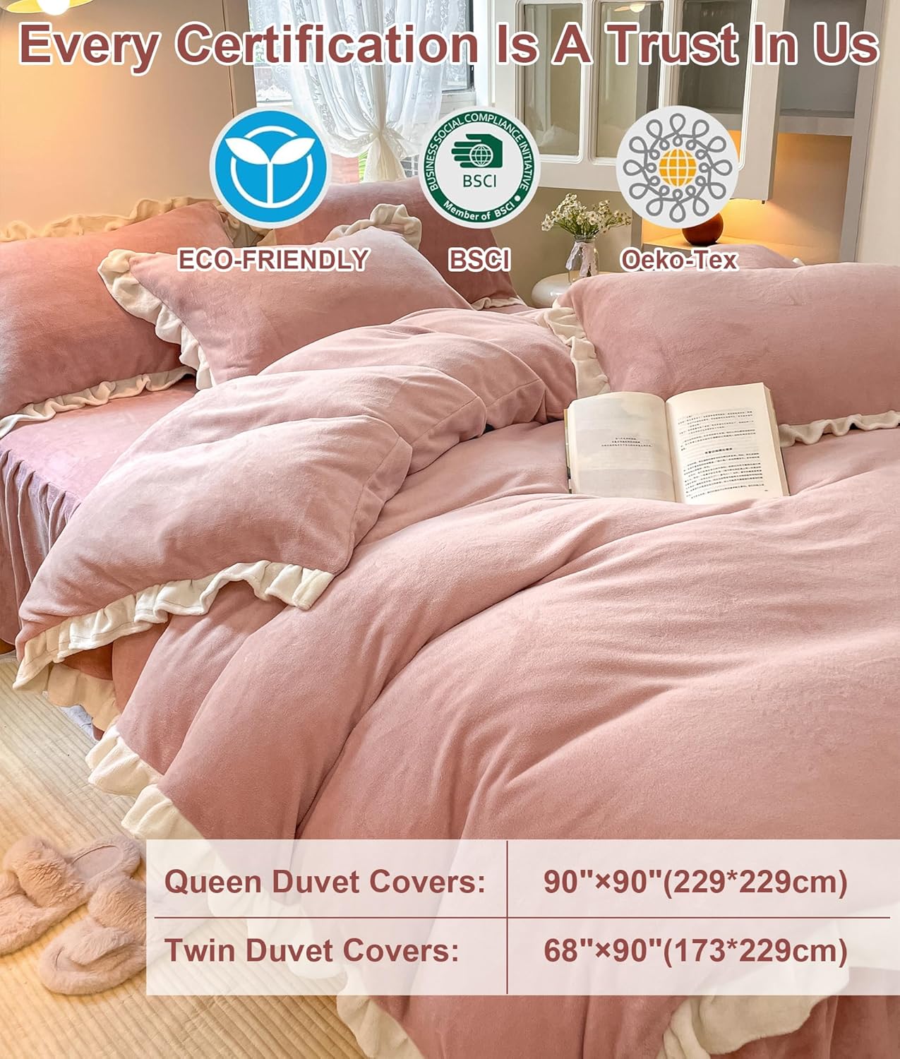 Velvet Duvet Cover, Twin Size Luxury Ultra Soft Fluffy Duvet Cover Set, Winter Crystal Velvet Duvet Covers with 1 Plillowcase, Pink, 68''x90''