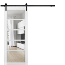 Sturdy Barn Door | Quadro 4522 White Silk with Clear Glass | 6.6FT Rail Hangers Heavy Hardware Set | Solid Panel Interior Doors-30" x 80"-Clear Glass-Black Rail
