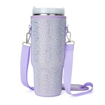 APHISON Water Bottle Carrier, Bling Rhinestone, Adjustable Shoulder Strap, Neoprene Sleeve for Hiking and Travel - Purple Pocketless