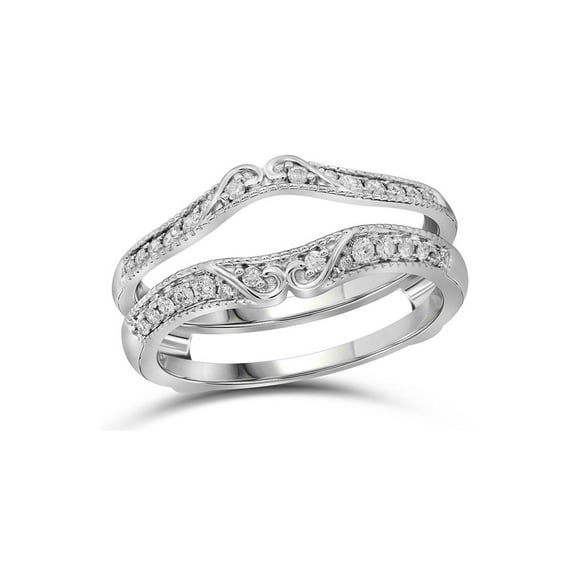 14kt White Gold Womens Round Diamond Ring Guard Wrap Solitaire Enhancer 1/4 Cttw