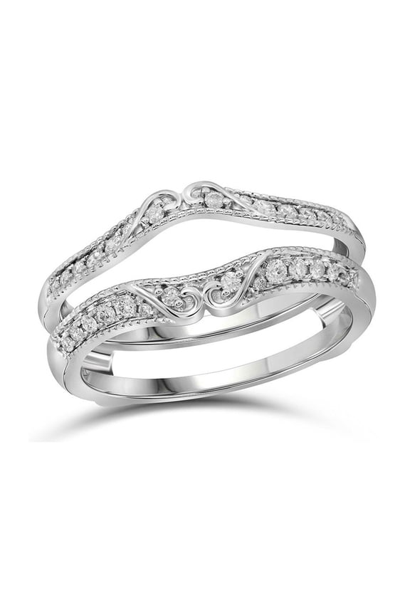14kt White Gold Womens Round Diamond Ring Guard Wrap Solitaire Enhancer 1/4 Cttw