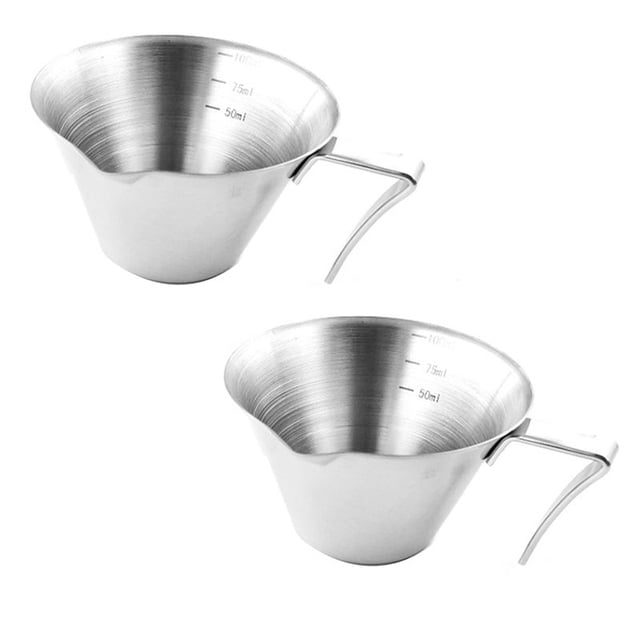 Medidora de Espresso con Asa Paquete 2 Tazas Doble Tiro Acero Inoxidable para Servir Plateada