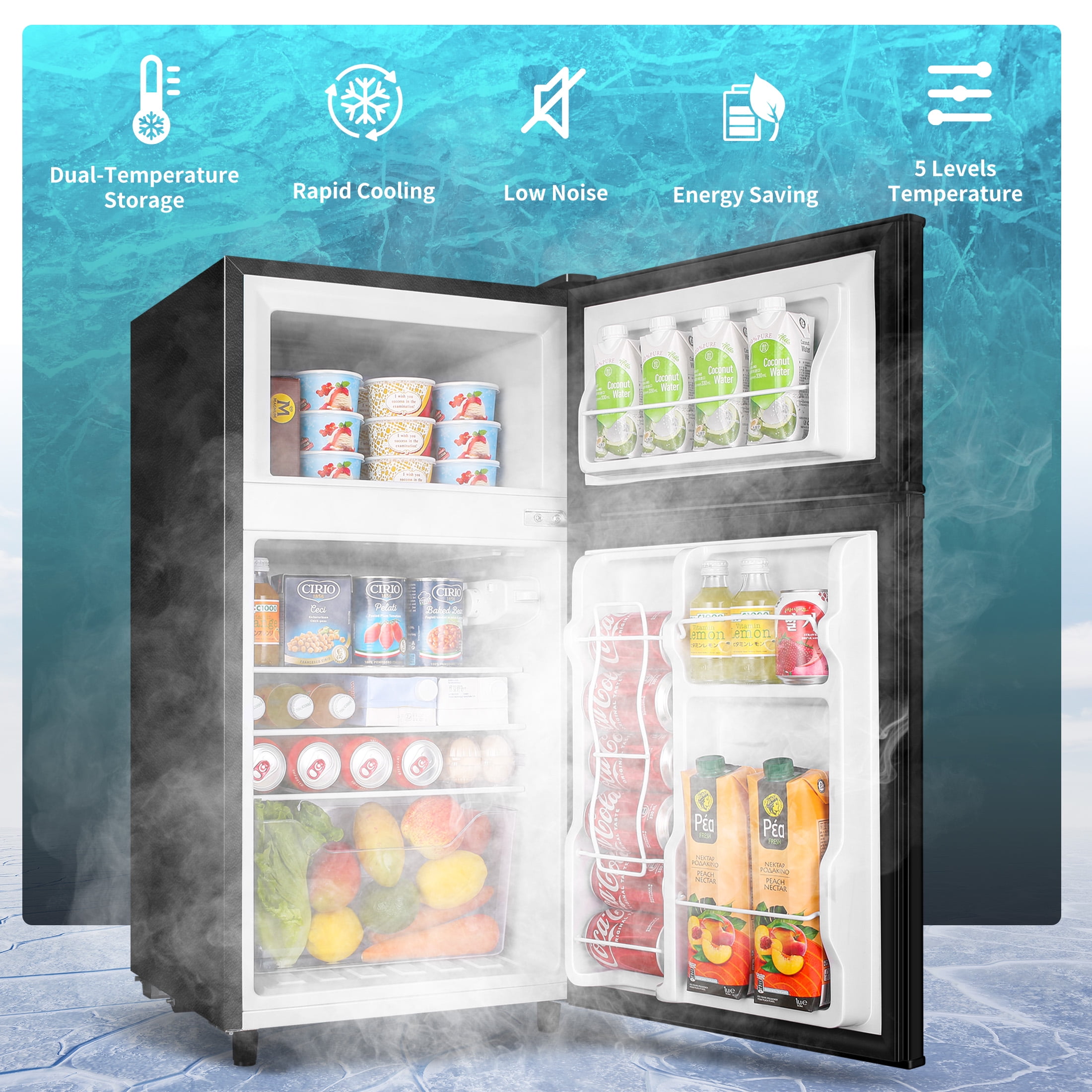 Compact Mini Fridge with Freezer, 3.5 Cu.Ft 2-Door Refrigerator – Ideal for Dorm, Office, Bedroom – 7 Temp Settings, Adjustable Shelves,Black
