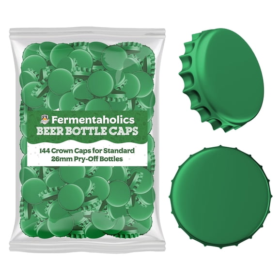 Green Bottle Caps - Oxygen Absorbing - Standard Size - 26 mm - Pry-Off Crown Beer Cap