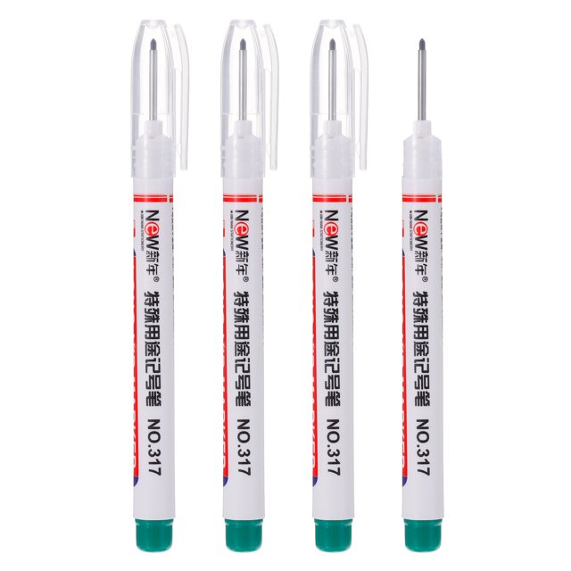 Unique Bargains Deep Hole Marker Pens Green Ink Deep Drill Hole Long Nose Scriber Carpenter Pen 4 Pack