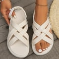 thumbnail image 2 of Xfvqtps Flats Sandals for Women Slingback Hook and Loop Strap Crisscross Straps Thick Soft Sole Open Toe Non Slip Beach Summer Leather Sandals White, 2 of 9