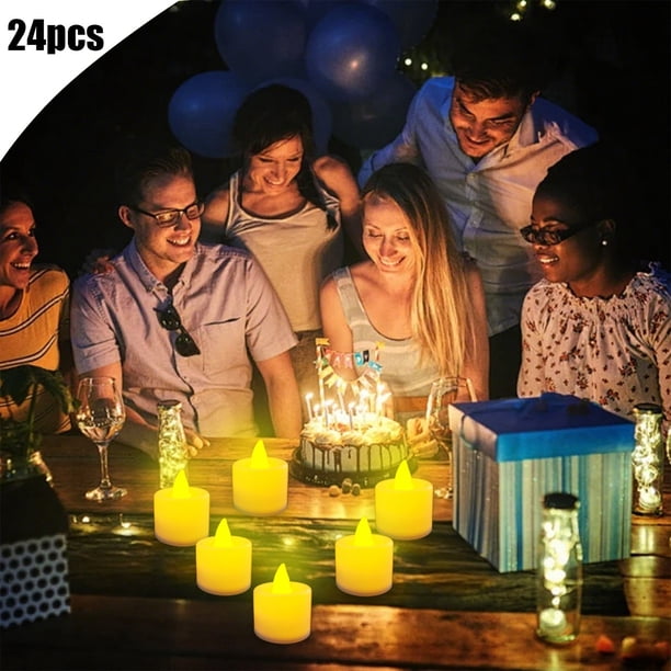Decoraciones navideñas, paquete de 24 velas LED sin llama, velas a pilas, velas eléctricas falsas, velas de té para centros de mesa votivos de boda, decoración de mesa, Halloween, Navidad, velas de pl