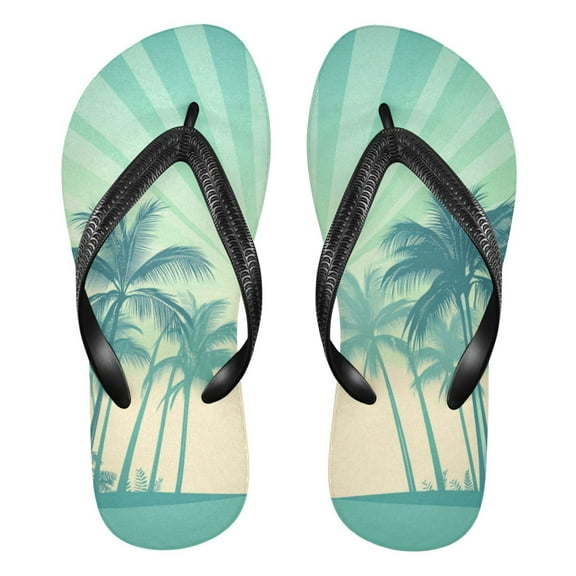 Unisex Comfort Flip Flops Summer Thong Sandals Non Slip Soles Flip Flop for Beach, Pool, and Daily Wear Green Palm Trees XS