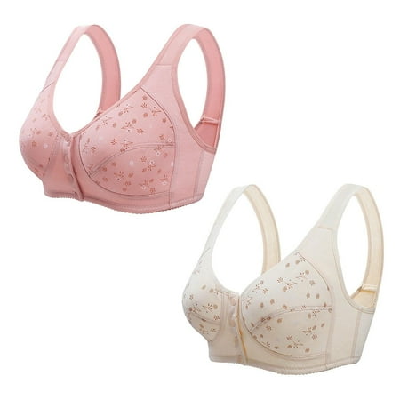 2PC Women Wireless Bras Comfort Back Support Floral Lace Bra Adjustable Wider Straps Full Coverage Lift Up Minimizer Bras Wine 1 40C