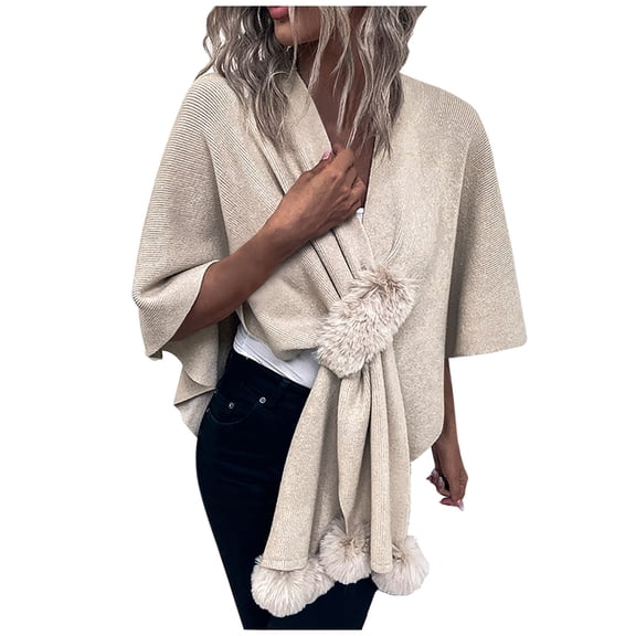 QQAMB Women's Elegant Poncho Sweater Wrap Cross Front Soft Warm Shawl Wraps for Fall Winter