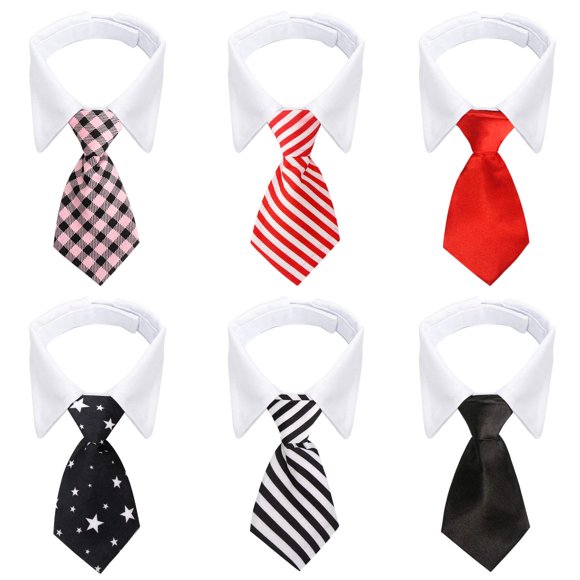 Segarty Dog Ties, 6pcs Pet Formal Classy Neckties 10.5-12 Inch, Tuxedo Bow Tie with Suit White Collar for Pup Cat, Birthday Gift, Grooming Accessories, Wedding, Business, Photo Session Wearing