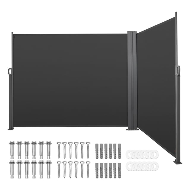 KFFKFF Auvent Latéral Rétractable, Écran Latéral Rétractable pour Patio 71 Pouces x 236 Pouces avec Tissu Polyester 180 G/m2, Pare-Soleil Imperméable Écran d'Intimité Extérieur Séparateur de Pièce pour Jardin, Balcon, Gris