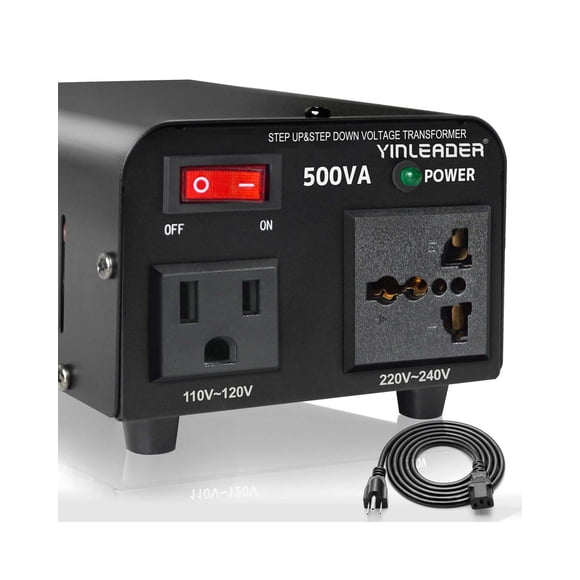 Yinleader 500W Voltage Transformer Step Up/Down (110V to 220V / 220V to 110V) w/Circuit Protection,US Power Cord