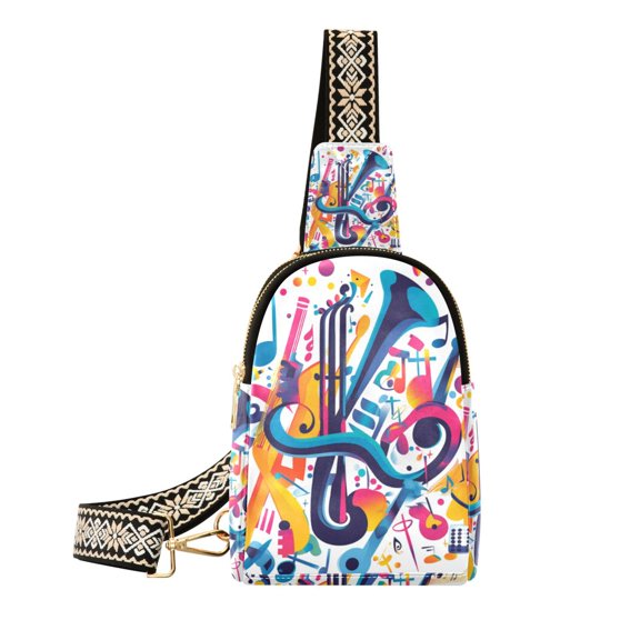 FORMRS Womens Crossbody Sling Bag Travel Daypack Shoulder Chest Backpack, Musical Pattern