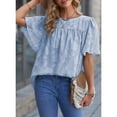 thumbnail image 5 of Uhndy Women's Blouses Crewneck Lace Bell Sleeve Shirts Elegant Casual Loose Summer Babydoll Shirt Tops Light Blue S, 5 of 5