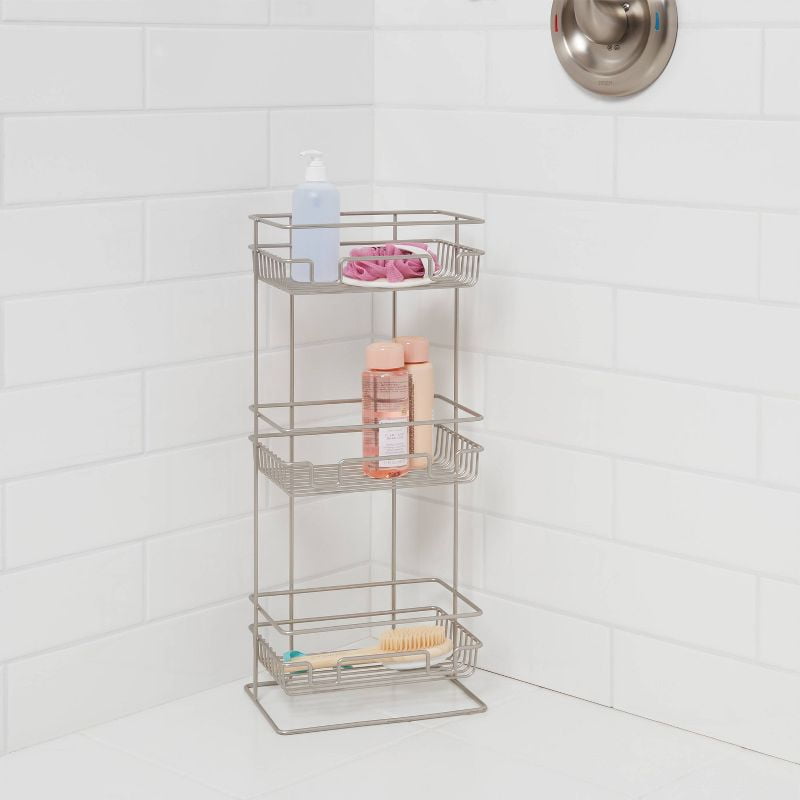 3 Tier Round Wire Shower Storage Tower - Bathroom Organizer with Rust-Resistant Steel