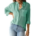 thumbnail image 3 of Nlife Women Striped Lapel Collar Long Sleeve Single Breasted Pocket Shirt, 3 of 7