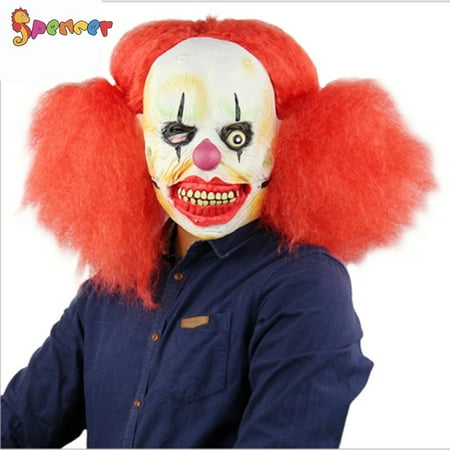 Spencer Adult Scary Clown Latex Mask Red Wig Hair ForeHead Full Face Horror Halloween Creepy Joker Mask