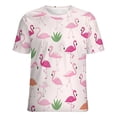 thumbnail image 5 of Flamingo Pattern Womens Tops Women's Fashion Casual Short Sleeve Flower Print Round Neck Pullover Top Blouse, 5 of 6