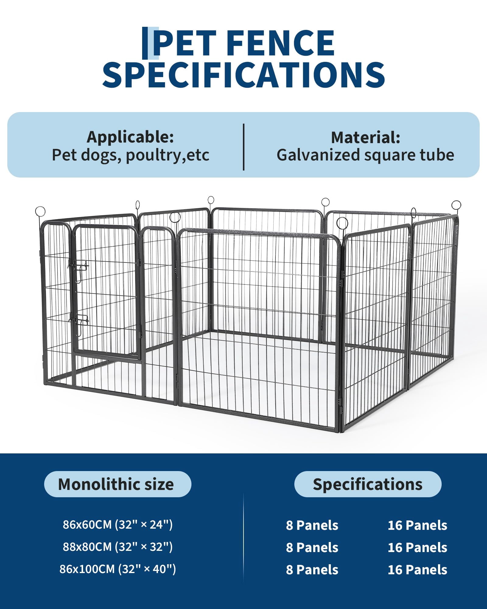 Outdoor Dog Playpen,Heavy Duty Metal Pet Exercise Pen,24 Inch, 8 Panels Metal Dog Fence with Gate, Pet Fence for Large/Small Dogs, Portable Dog Fence for RV Camping, Yard,32*24in