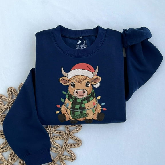 Christmas Highland Cow Embroidered Sweatshirt: Cow Lover Christmas Sweatshirt
