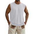 thumbnail image 3 of Men's Sleeveless Tank Top Cotton Athletic Muscle Tee Crew Neck Pullover Quick Dry Breathable Casual Running Gym Workout Beach Vacation Streetwear | TOPLIU,White XL, 3 of 8