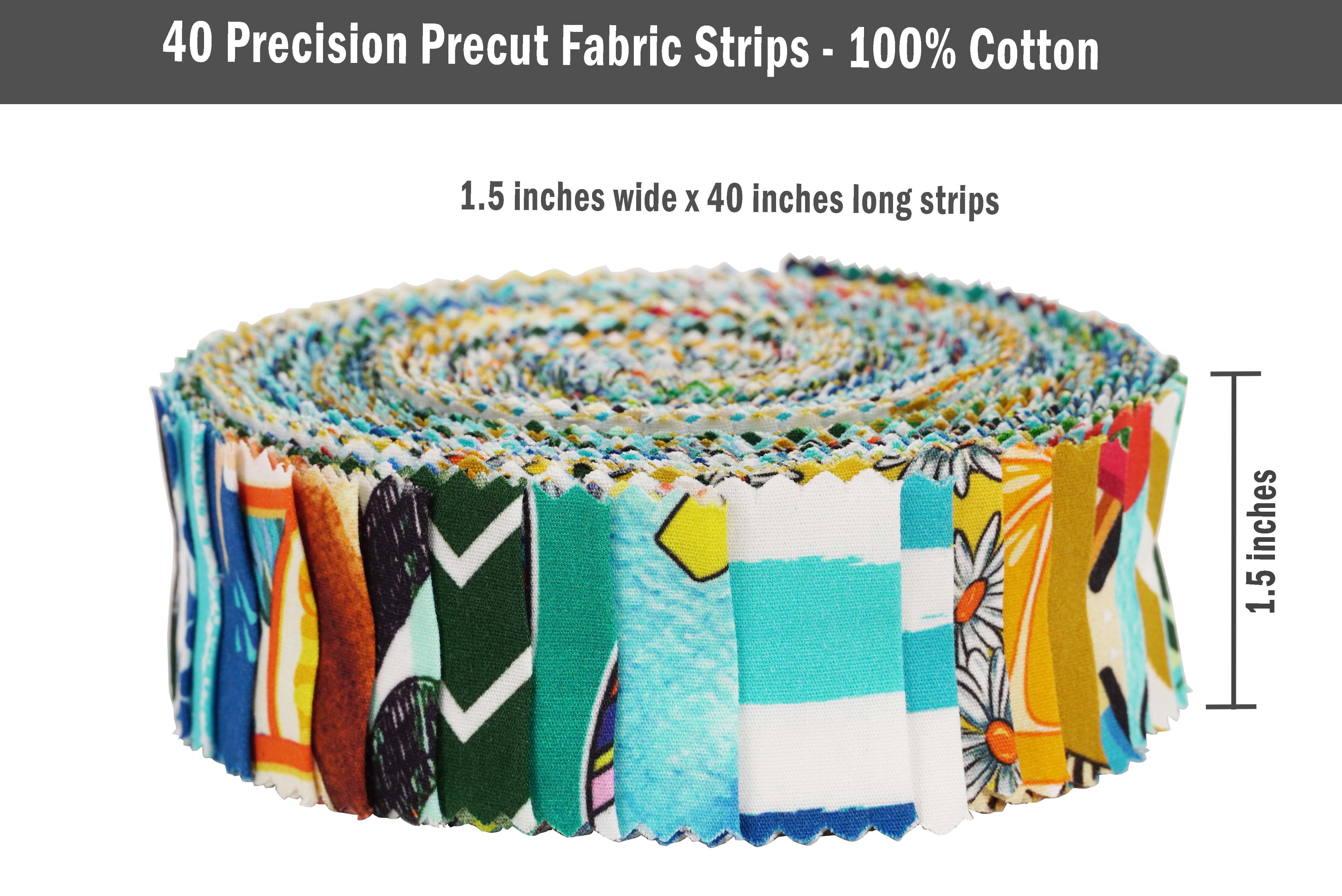 Soimoi 40Pcs Summer Print Precut Fabrics Strips Roll Up 1.5x42inches Cotton Jelly Rolls For Quilting - Multicolor