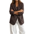 thumbnail image 5 of YgkuHd Fall Blazers for Women V-Neck Lapel Button Down Long Sleeve Cotton Linen Blend Vintage Suit Jacket Casual Work Outfits,Coffee_M, 5 of 7