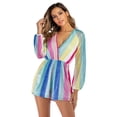 thumbnail image 6 of Aoochasliy Womens Pants Clearance V Neck Lantern Sleeve Multicolor Striped Sequin Short Rompers jumpsuits, 6 of 9