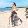 thumbnail image 6 of FORMRS Womens Long Sarong Beach Wrap Semi-Sheer Bikini Skirt Bathing Swimsuit Cover Up, Flowers and Cat, 6 of 7
