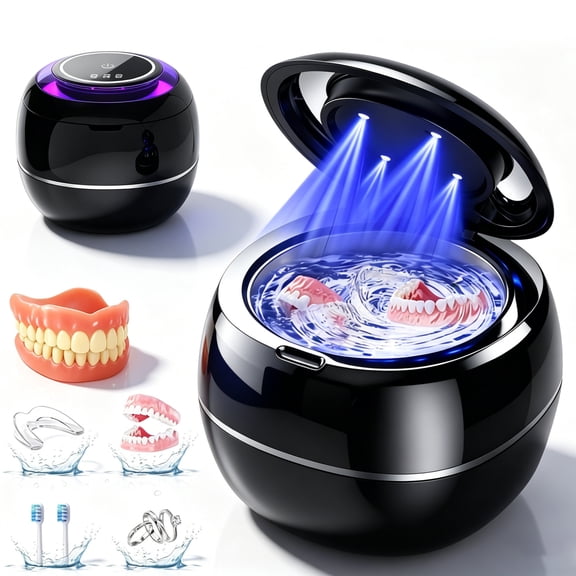 42kHz Ultrasonic Denture Cleaner Pod with 2 Modes, Digital Timer & 180ml Capacity, Dental Cleaning Machine for Dentures, Retainers, Aligners, Mouth Guards, Braces and Jewelry