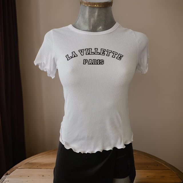 Camiseta de Manga Corta Color Blanco con Estampado "la Villete Paris" Talla Grande