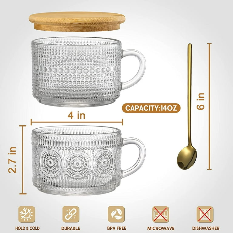 Haptime Vintage Coffee Mugs, Cute Coffee Mug, 14oz, Glass Mug