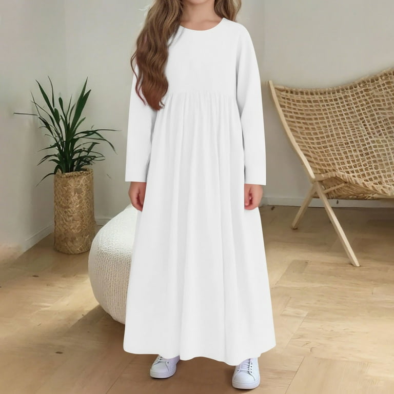 fitted lace wedding dress 24seven Comfort Apparel Girls Long Sleeve Pleated Maxi Dress Solid Color main image 0