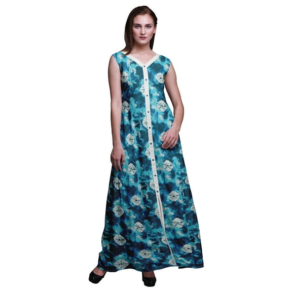 Bimba Tie-Dye Printed Front Slit Sleeveless Summer Spring Long Women BeachÂ Dress-XX-Large