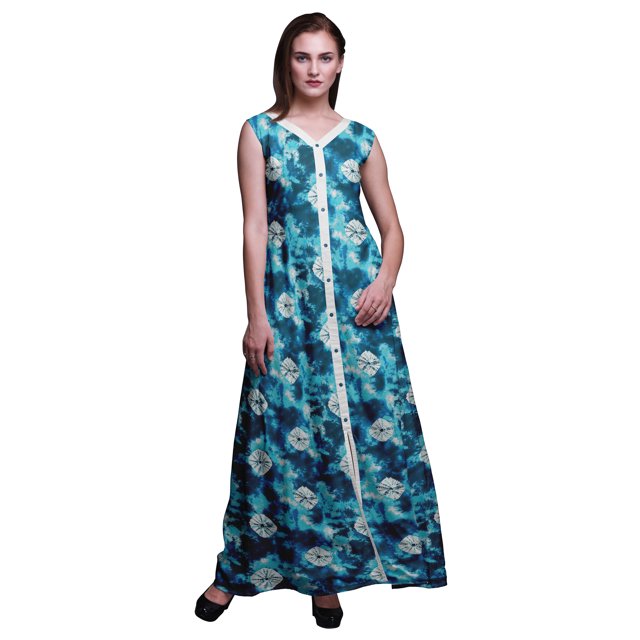 Bimba Robe Maxi Sans Manches à Fente avant Imprimée Teinture sur Nœuds Été Printemps pour Femmes-TTG