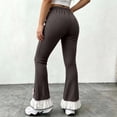 thumbnail image 6 of Ugoldhm Girl's Ribbed Knit Flare Pants Elastic Waist Ruffle Hem Bow Decor Slim Casual Bell Bottom Trousers 0-14Y, 6 of 7