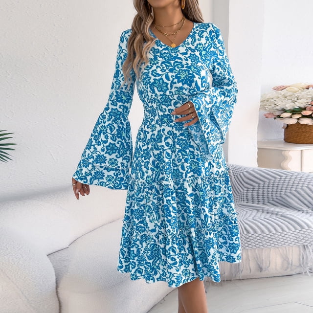 Haivin 2026 Robe Chemise Décontractée pour Femme à Boutons, Col Polo, Manches Longues, à Volants, à Étages, Maxi Longue