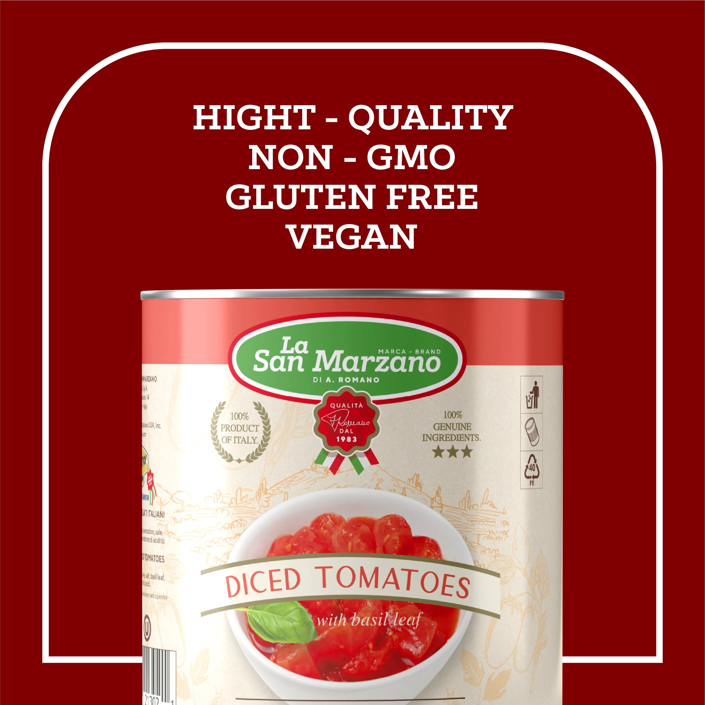 La San Marzano Italian Diced Chopped Crushed Tomatoes with Basil 28oz can (Pack of 6)