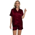 thumbnail image 5 of DAKIMOE Womens Silky Satin Pajama Set Short Sleeve Shirt with Shorts 2 Piece Pjs Sets Soft Silk Sleepwear Nightwear Button-Down Loungewear S-XL, 5 of 10