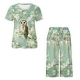 thumbnail image 5 of DISNIMO Owl Flower Printed Women's Short Sleeve Pajama Sets Casual Sleepwear Soft 2 Piece Pjs Set Summer Tops and Capri Pant Lounge, S, 5 of 7