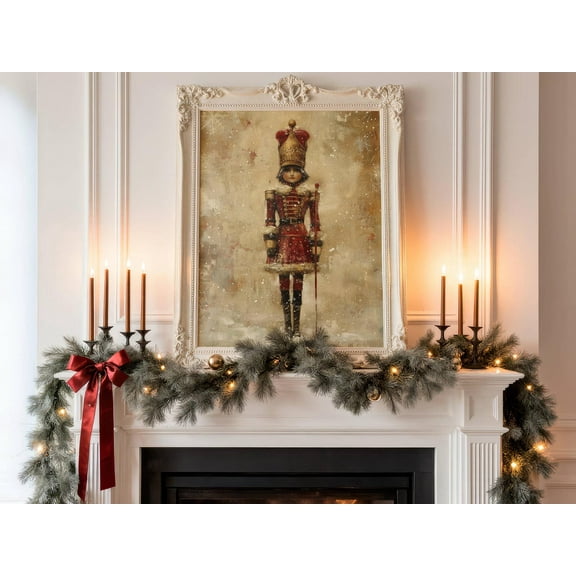 Vintage Nutcracker Holiday Print, Festive Holiday Decor, Nostalgic Classic Christmas Printable Wall Art, Nutcracker Soldier Painting, 16x24 UNFRAMED