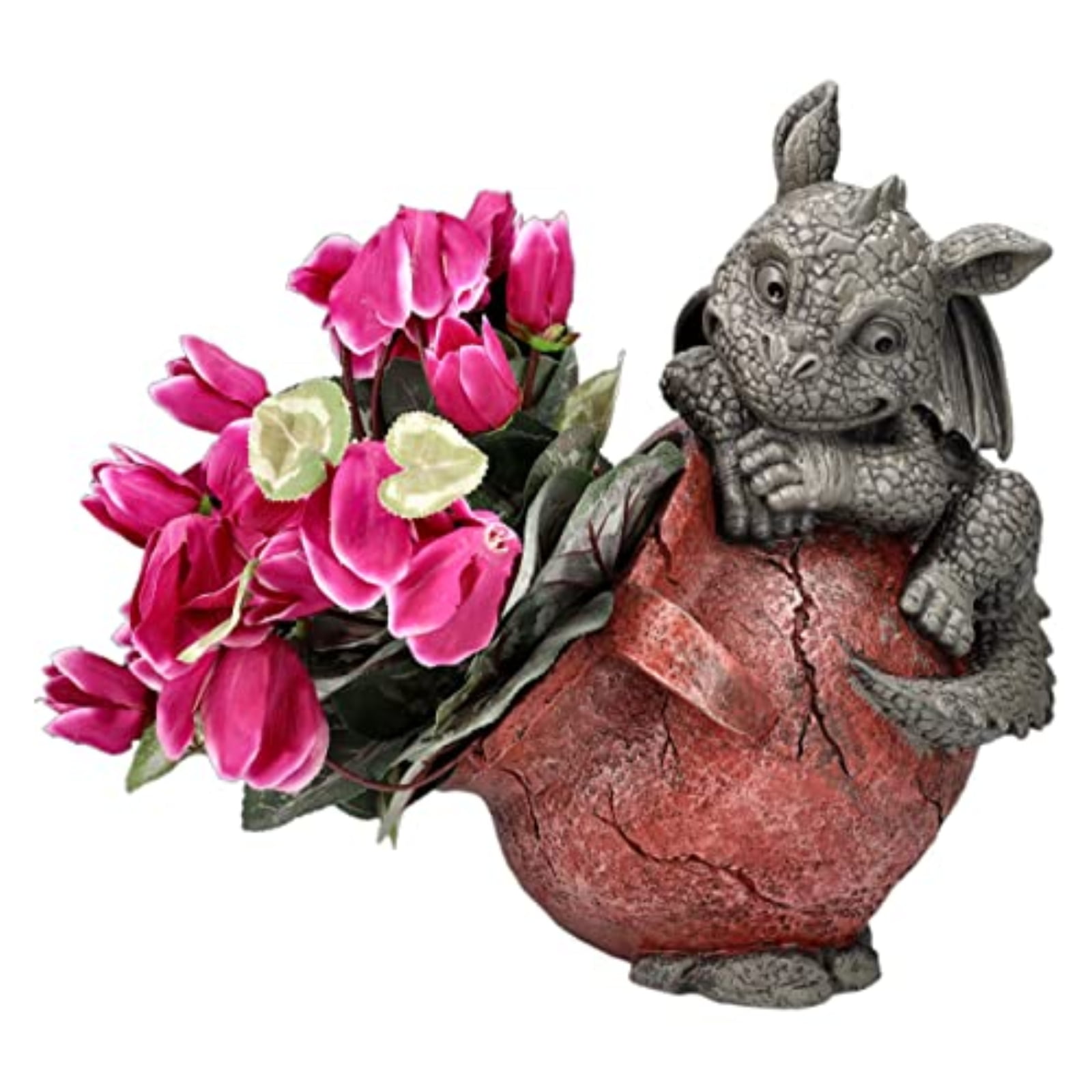 Playful Garden Dragon Planter Garden Display Decorative Accent Sculpture Stone Finish 10 Inch Tall