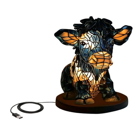 

USB Cow Table Lamp Bedside Energy Saving Portable Farm Cow USB Small Bedside Table Lamp LED Desk Night Light Living Room Bedroom Home Desk Decoration