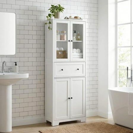 Ktaxon Bathroom Cabinet with 4 Doors 1 Drawer, Large Storage Organizer w/ 2 Adjustable Shelves for Office Living Room, White